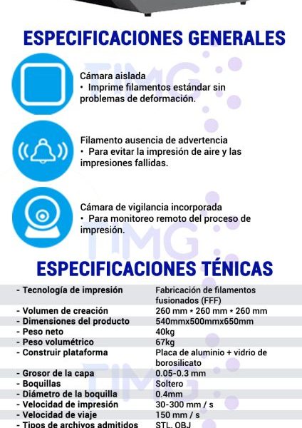 FLASHFORGE ProductoPeso del producto (Kg)40Alto del producto (cm)64Ancho del producto (cm)49Largo del producto (cm)53