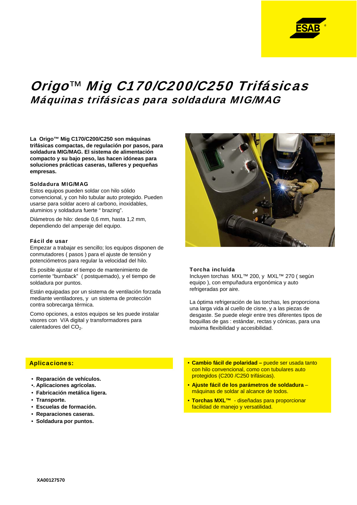 Maquina de Soldar ORIGO C250 ESAB, 40-280 A TRIFASICA 220/400/415 V »  Provinsur SAC