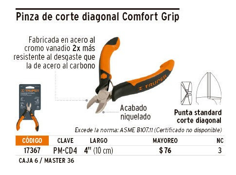 Alicate de Corte Diagonal 4 Truper PM-CD4